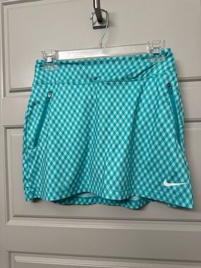 Nike Turquoise and White Gingham Golf Skort